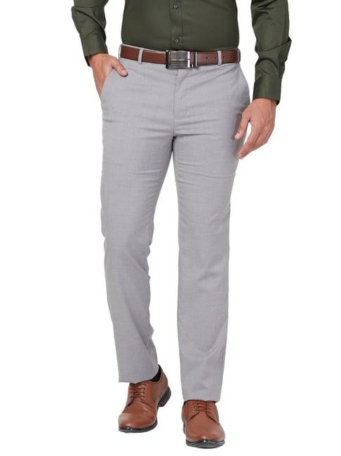 raymond grey slim fit texture trousers