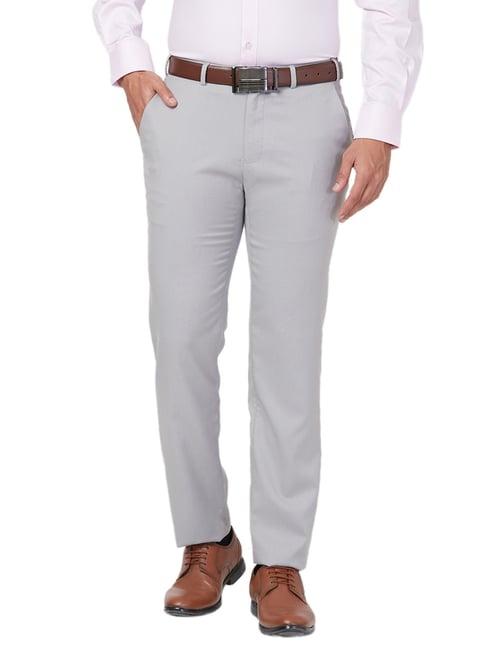 raymond grey slim fit texture trousers