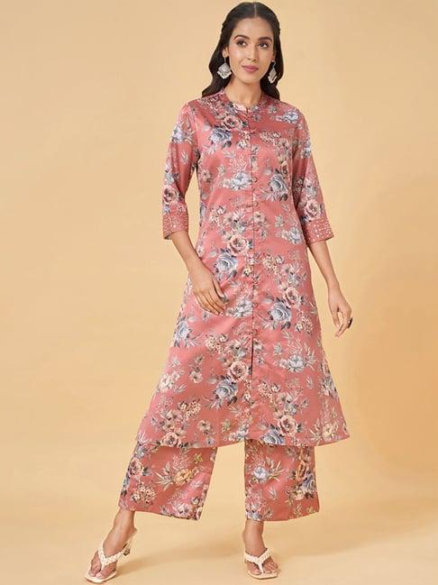 rangmanch by pantaloons pink printed kurta palazzo set