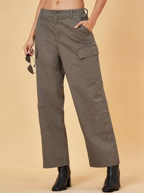 yu by pantaloons brown mid rise flared pants