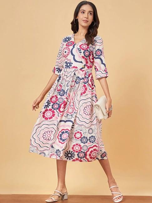 yu by pantaloons off-white printed a-line dress