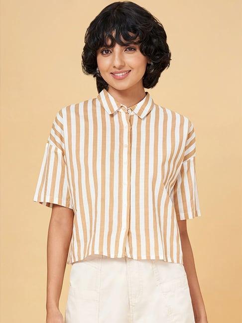 honey by pantaloons white & beige striped shirt