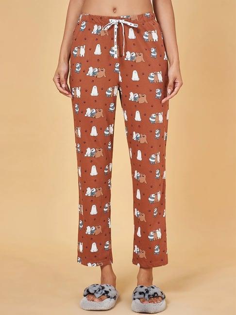 dreamz by pantaloons brown cotton printed pyjamas