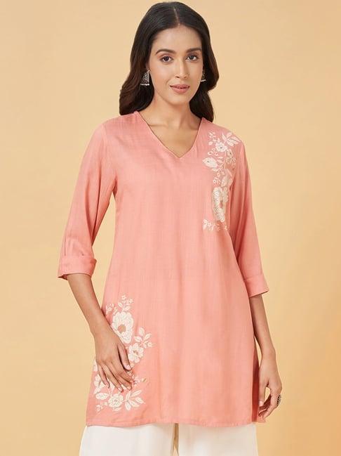 rangmanch by pantaloons pink printed a line short kurti