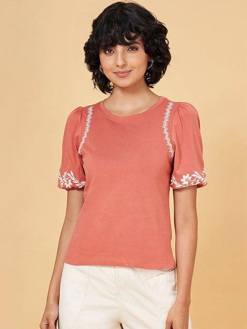 honey by pantaloons pink cotton embroidered top