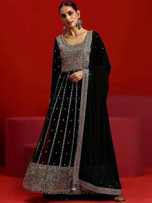 libas art black embroidered kurta palazzo set with dupatta