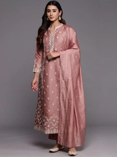 libas art peach embroidered kurta pant set with dupatta