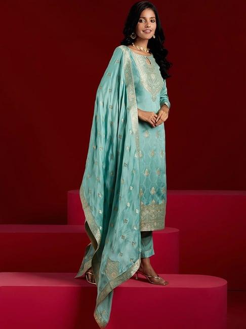 libas art turquoise embroidered kurta pant set with dupatta