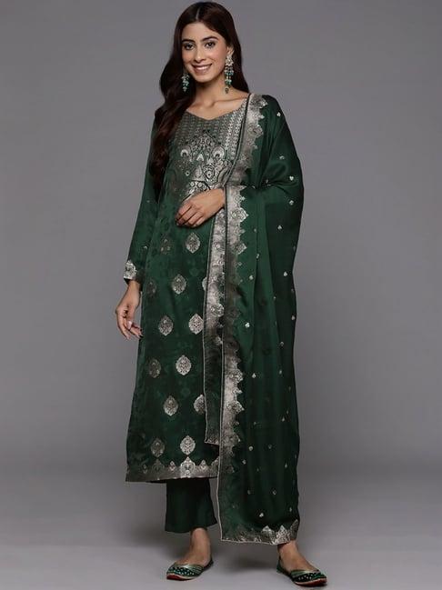 libas art green embroidered kurta pant set with dupatta