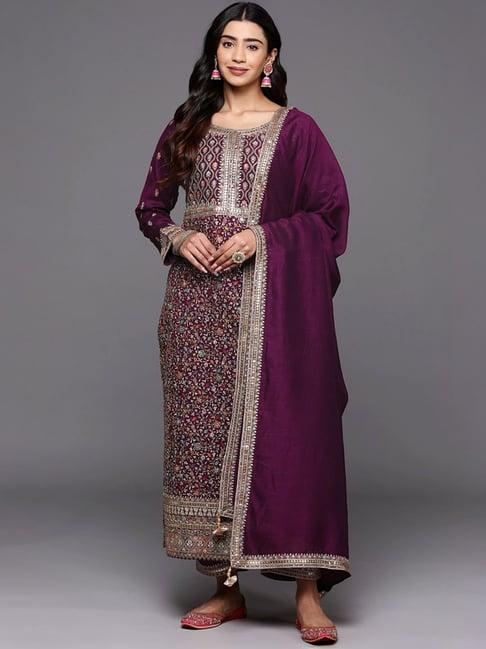 libas art purple embroidered kurta pant set with dupatta