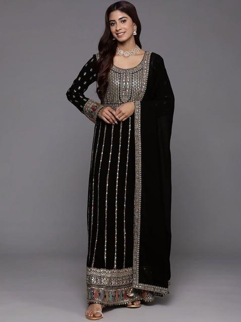 libas art black embroidered kurta palazzo set with dupatta