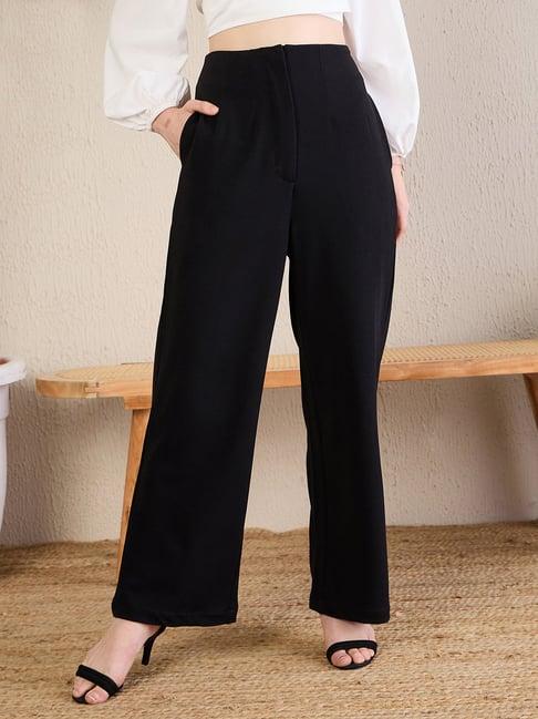 magre black regular fit trousers