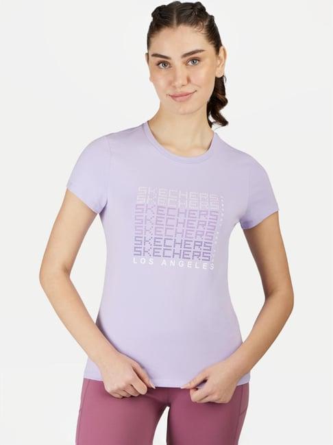 skechers purple cotton printed sports t-shirt