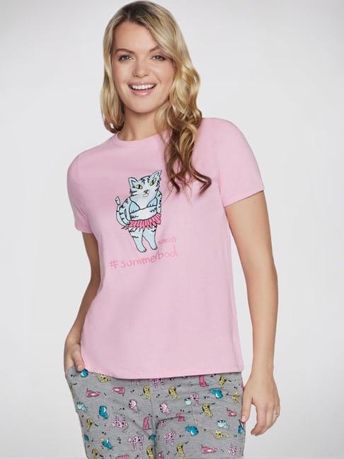 skechers pink printed sports t-shirt