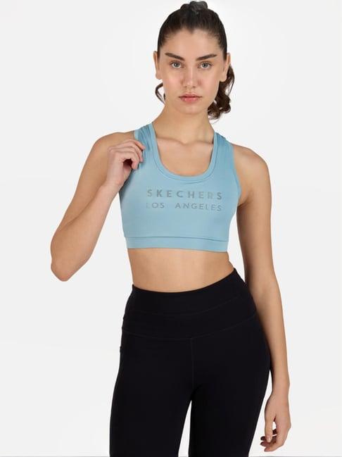 skechers blue printed sports bra