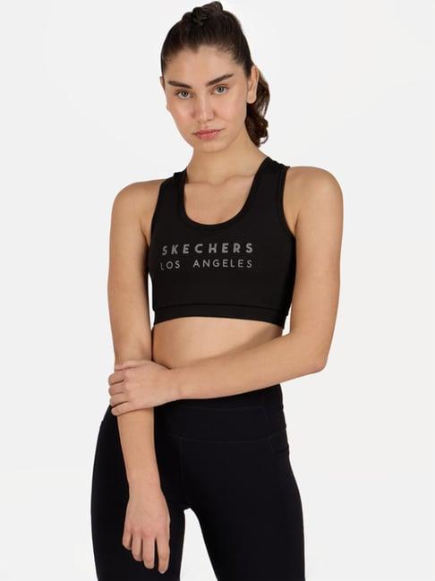 skechers black printed sports bra