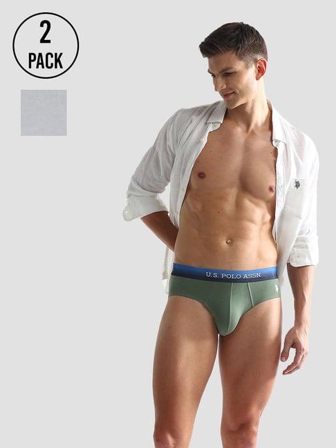 u.s. polo assn. green & white regular fit briefs - pack of 2