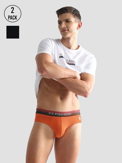 u.s. polo assn. orange & black regular fit briefs - pack of 2