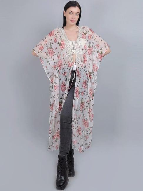 mod & shy white printed long shrug