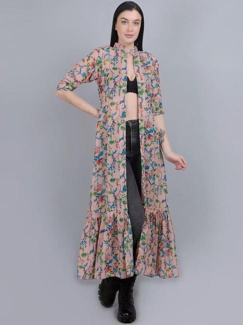 mod & shy peach printed long shrug