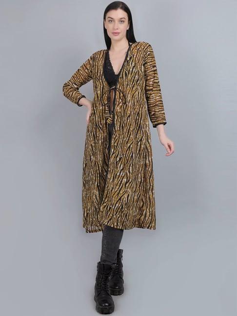 mod & shy brown printed long shrug