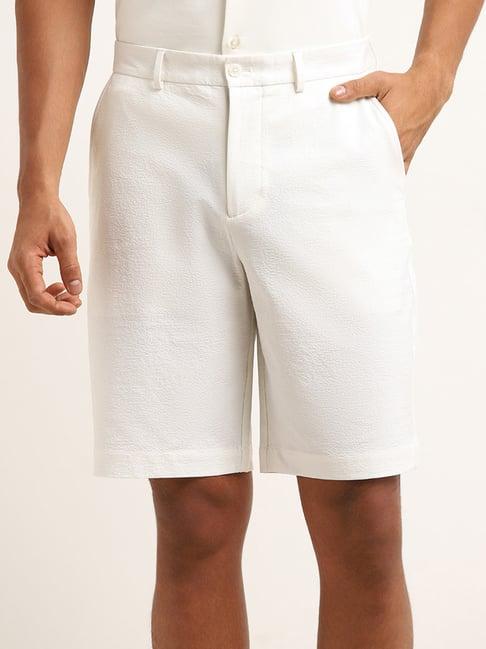 ascot by westside white textured relaxed fit mid-rise shorts