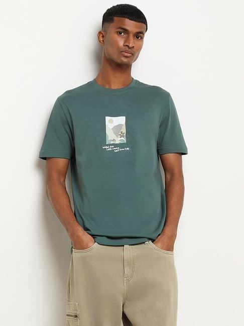 nuon by westside green cotton slim fit t-shirt