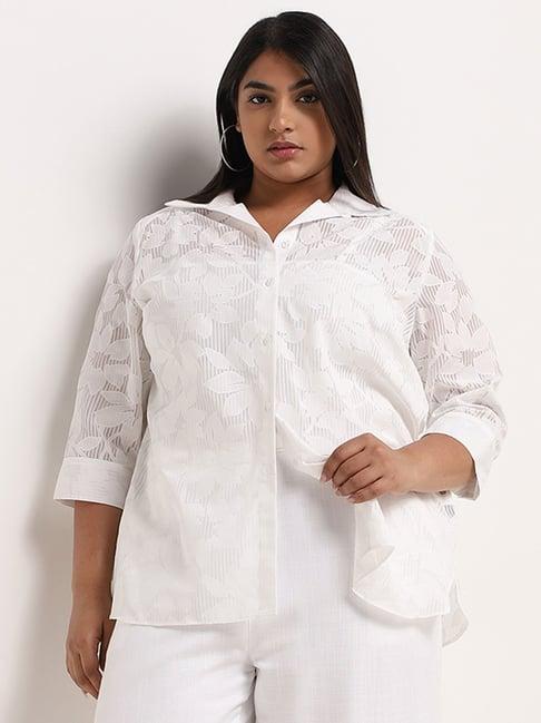 gia by westside white cotton blend floral design shirt