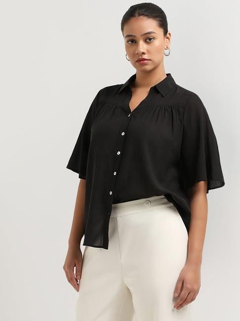 gia by westside black cotton blend solid shirt