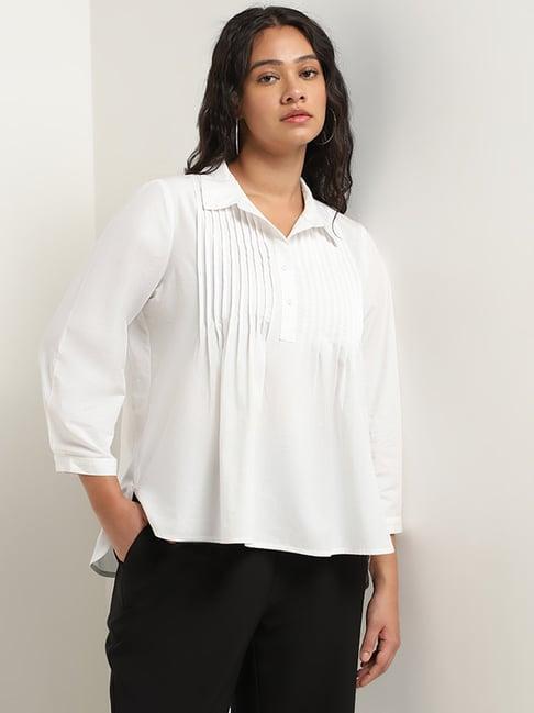 gia by westside white cotton pintuck detailed blouse