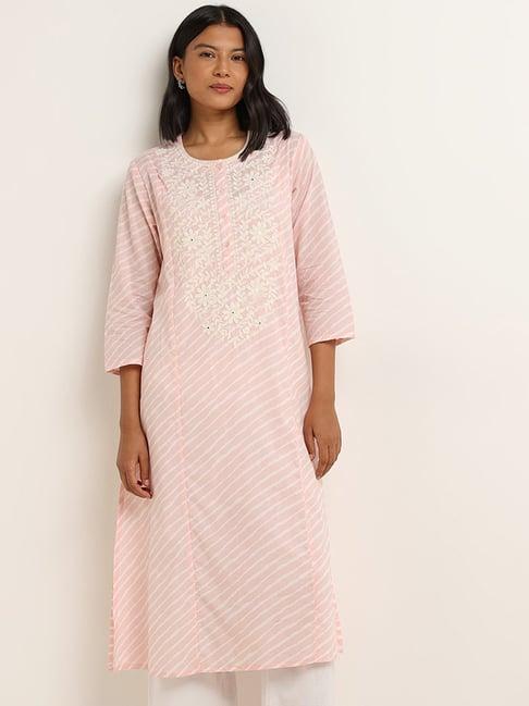 utsa by westside pink cotton a-line chikankari kurta