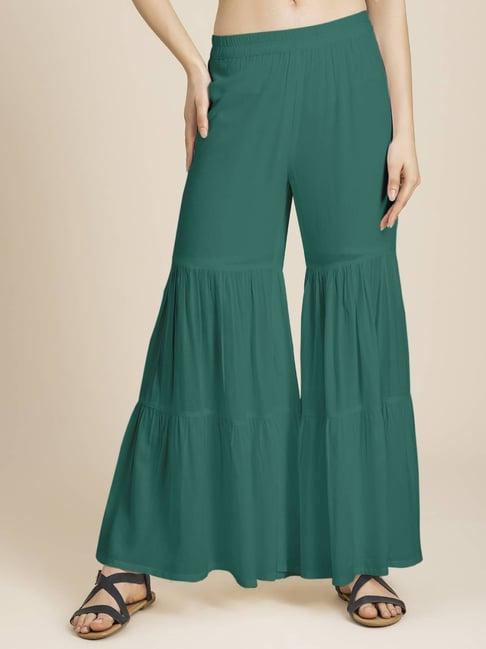 moomaya dark green relaxed fit palazzos