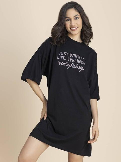 moomaya black graphic print t-shirt dress