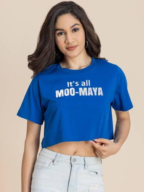 moomaya blue graphic print crop t-shirt