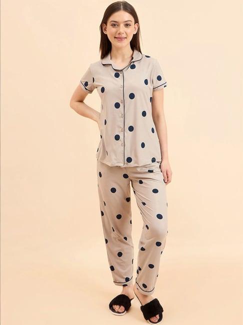 sweet dreams beige cotton polka dots shirt pyjama set