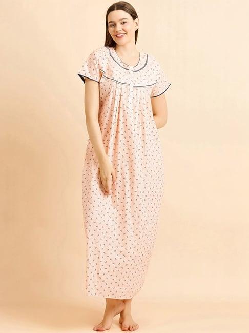 sweet dreams peach cotton printed nighty