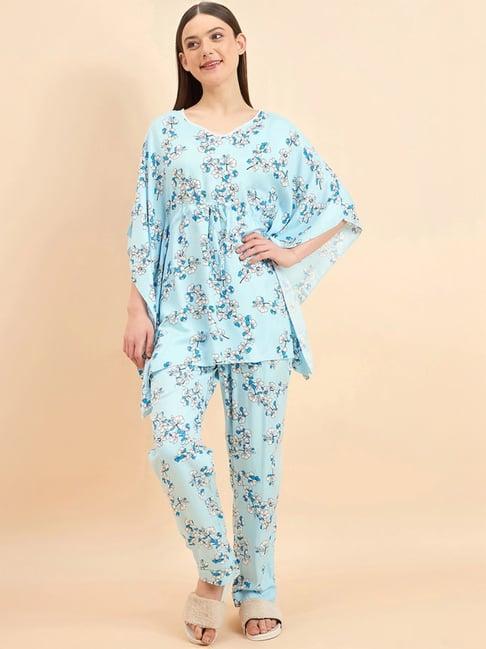 sweet dreams blue floral print kaftan pyjama set