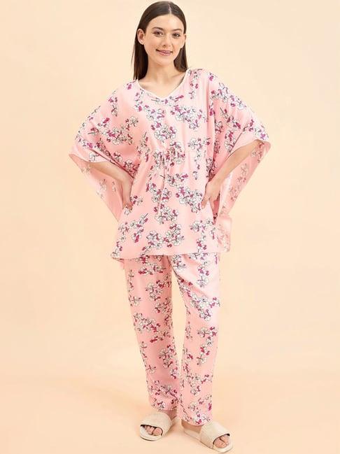 sweet dreams pink floral print kaftan pyjama set