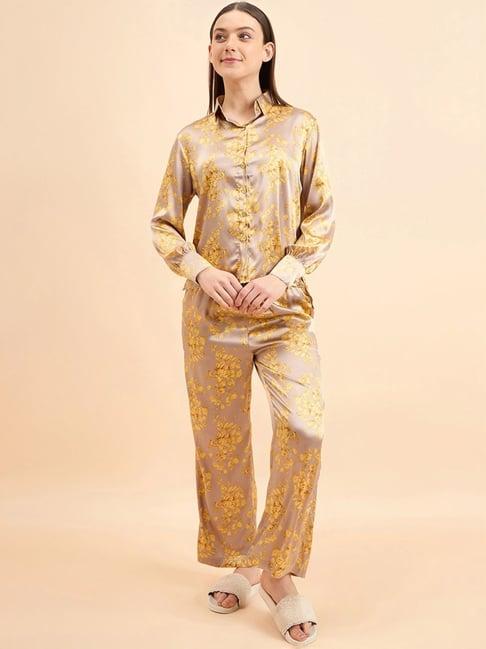 sweet dreams golden floral print shirt pyjama set