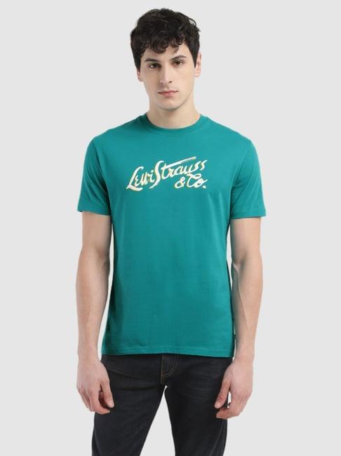 levi's green cotton regular fit printed t-shirt