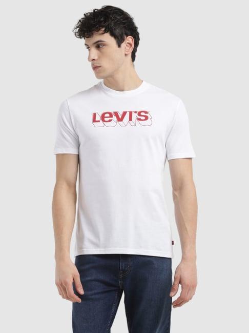 levi's white cotton slim fit printed t-shirt