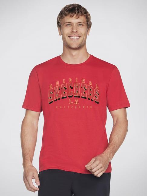 skechers red relaxed fit printed crew t-shirt