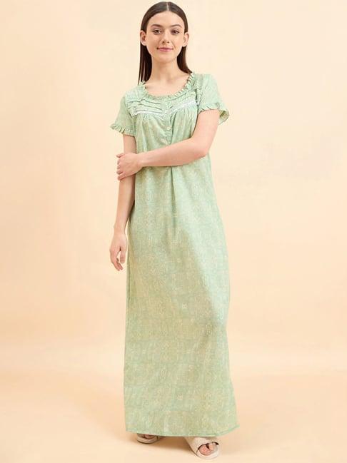 sweet dreams sea green cotton printed nighty