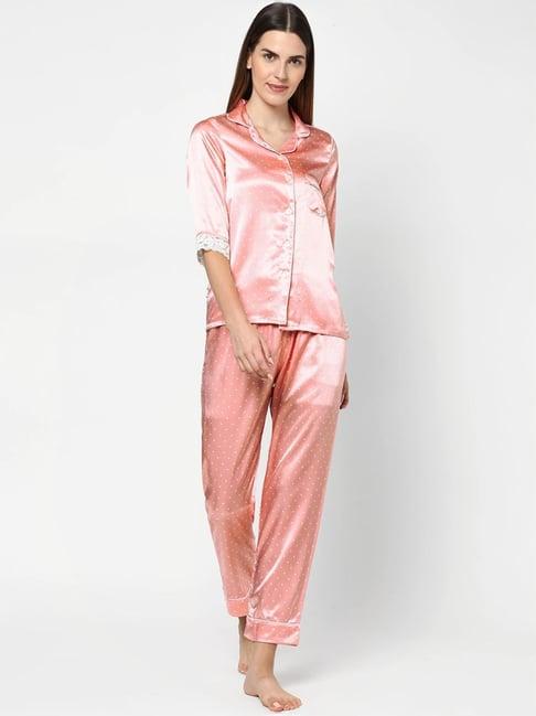 sweet dreams salmon pink polka dots shirt pyjama set