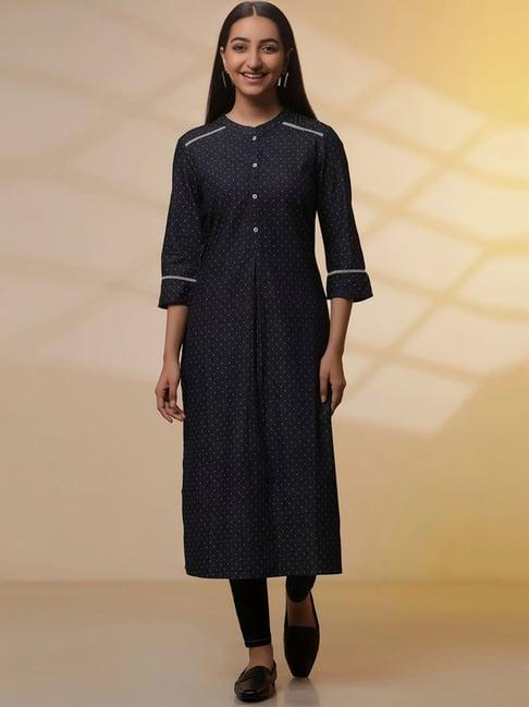 aurelia blue cotton embroidered kurta jeggings set