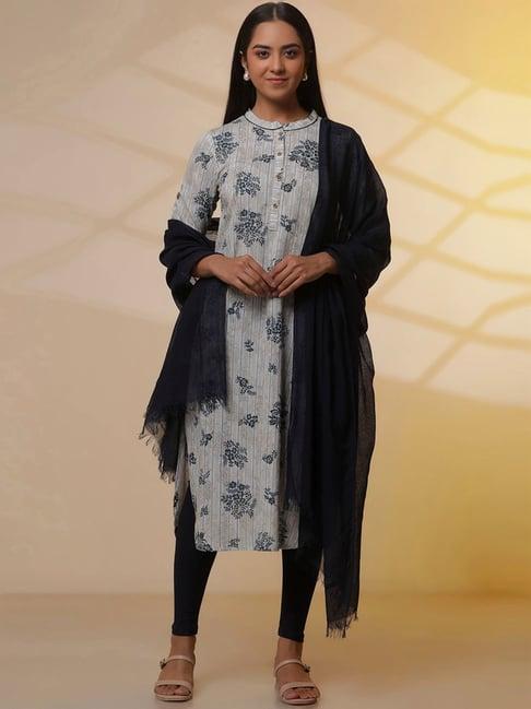 aurelia blue printed kurta leggings set with dupatta