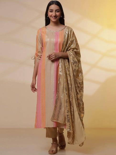 aurelia multicolored printed kurta pant set with dupatta