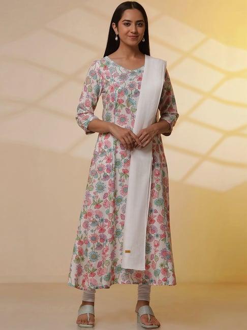 aurelia off-white printed kurta leggings set with dupatta