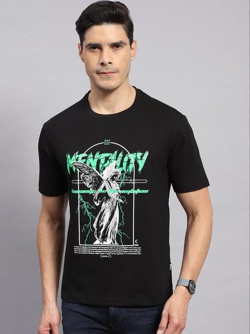 rock.it black cotton regular fit printed t-shirt