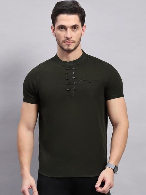 monte carlo olive linen regular fit t-shirt